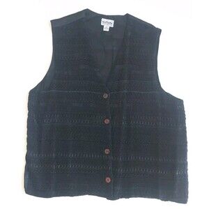 Vintage Tanzara International Black Embroidered Beaded 100% Rayon Vest Size 2X